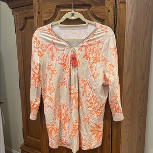 Belle by Kim Gravel Coral and Cream Blouse